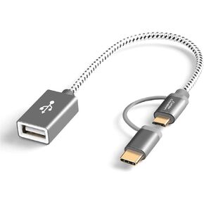 CableCreation Micro USB + USB C to USB 2.0 Female Adapter Cable, 0.6ft Short USB C and Micro USB OTG Cable, Compatible with Pixel 3 XL 2 XL, Galaxy S20/S10/S10+/S9/S9+, 0.18M / Space Gray