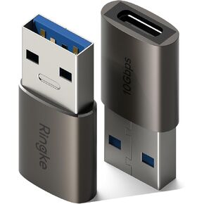 Ringke USB 3 C Female to USB A Male Adapter [2 Pack] for High Speed Data Transfer, USB C to USB OTG Charger Converter Compatible with iPhone, Galaxy, Pixel, Laptops, and Tablets - Gun Metal
