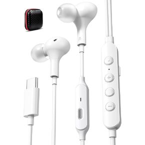 USB C Headphones Wired Earbuds with Microphone HiFi Stereo Deep Bass Noise Cancelling Multiple Music Sound Effects In Ear Earphones for Live Singing Recording, KTV Karaoke, Live Video Streaming White