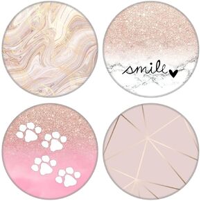 4 Pack Phone Grip,Cell Phone Holder for Smartphone,Finger Expanding Kickstand Stand - Rose Gold White Marble Smile Heart Paw Prints