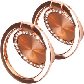 [2 Pack] Concentric Circular Texture Diamond Setting Cell Phone Ring Holder Stand, 360 Degree Rotation and 180 DegreeAdjustable Finger Ring Kickstand with Polished Metal Phone Grip (Champagne)