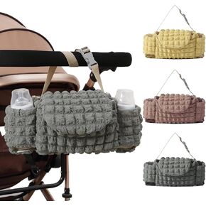 Cute Universal Stroller Organizer,Stroller Bag Caddy Organizer with Double Pocket,Capacity for Diapers, Toys & Snacks. (Dark Gray)
