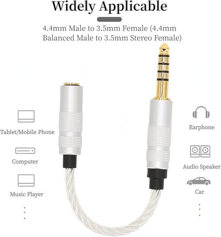 4.4mm Male to 3.5mm Female Headphone Adapter, Silver Plated 4.4mm Balanced to 3.5mm Stereo Adapter Cable Headphone Jack Converter Cord for NW‑ZX300A NW‑WM1 in Saudi Arabia