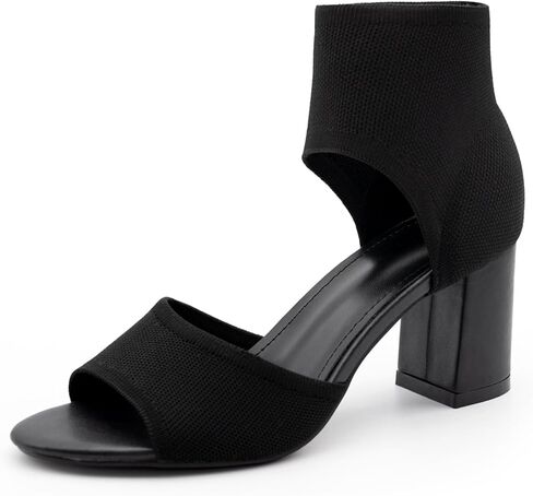 Women's Knit Chunky Block High Heels Peep Toe Chunky Heeled Sandals Stretchy High Heeled Ankle Boot Sandals for Work Wedding Party in Saudi Arabia