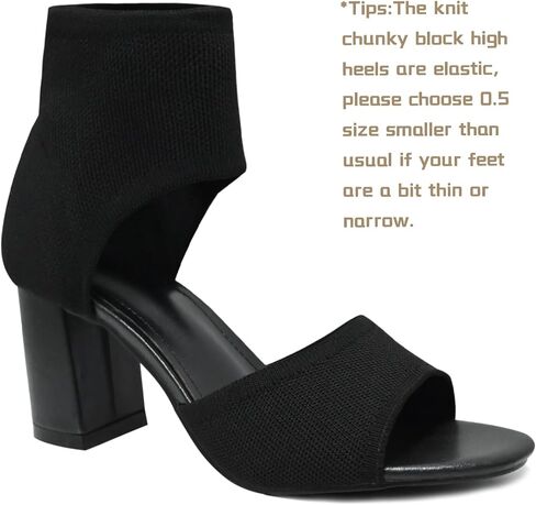 Women's Knit Chunky Block High Heels Peep Toe Chunky Heeled Sandals Stretchy High Heeled Ankle Boot Sandals for Work Wedding Party in Saudi Arabia