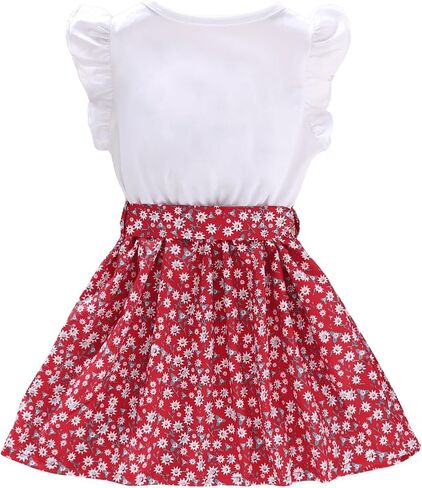 MakeMeChic Girl's Ditsy Floral Dress Ruffled Sleeveless Crew Neck Belted A Line Swing Cute Short Dress in Saudi Arabia