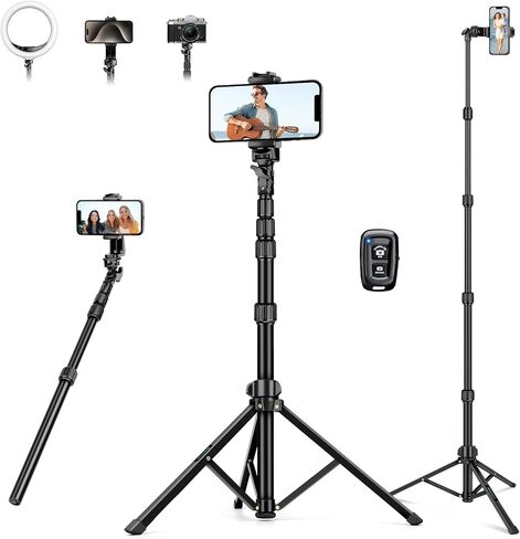 72" Tripod for iphone, Phone Tripod Compatible with Smartphone/Camera/Gopro, Cellphone Tripod with Remote,Phone & Camera Travel Tripod Stand for Video Recording Selfies Vlogging in Kuwait