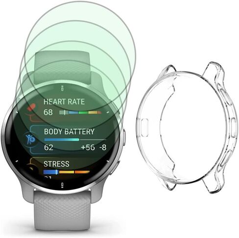 واقي شاشة الساعة (4+1 حزمة) متوافق مع Garmin Venu 2 Plus، طبقة مضادة للخدش عالية الوضوح وتغطية كاملة وحافظة واقية ناعمة من مادة TPU in Kuwait