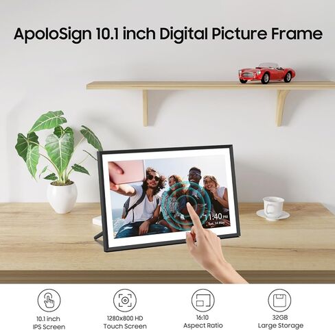 إطار صور رقمي ApoloSign مقاس 10.1 بوصة - إرسال الصور من الهاتف، سعة تخزين 32 جيجابايت - هدايا للأم، مشاركة الصور/الفيديو عبر تطبيق Nixplay، 1280x800 HD IPS، تدوير تلقائي، توصيل العائلات والأصدقاء in Kuwait