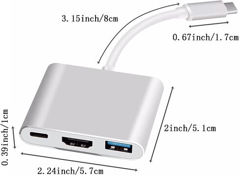 USB C Hub, 3 in 1 USB Type C Splitter Multiport Adapter to Adapter 4K 30Hz, USB 3.0 Port, USB C PD 100W Charging Port Compatible with MacBook Pro/Air, Dell, HP, Thinkpad and More, Silver in Saudi Arabia