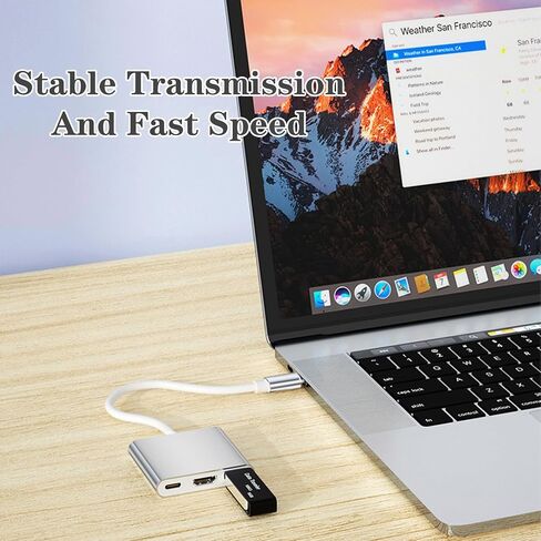 USB C Hub, 3 in 1 USB Type C Splitter Multiport Adapter to Adapter 4K 30Hz, USB 3.0 Port, USB C PD 100W Charging Port Compatible with MacBook Pro/Air, Dell, HP, Thinkpad and More, Silver in Saudi Arabia