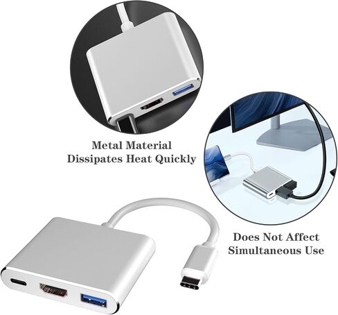 USB C Hub, 3 in 1 USB Type C Splitter Multiport Adapter to Adapter 4K 30Hz, USB 3.0 Port, USB C PD 100W Charging Port Compatible with MacBook Pro/Air, Dell, HP, Thinkpad and More, Silver in Saudi Arabia