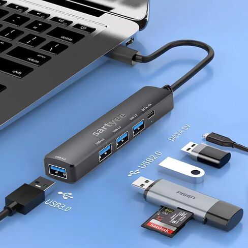 موزع USB 5 منافذ 3.0، موسع موزع بيانات USB متعدد المحاور مع منفذ طاقة/بيانات USB-C 5 فولت، لأجهزة الكمبيوتر المحمول والكمبيوتر الشخصي وPS4/5 وXbox وKeyborad وWindows Mouse وLinux والمزيد in Kuwait