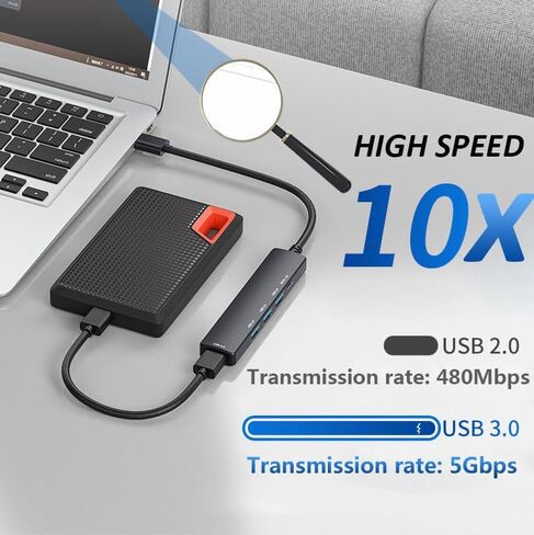 موزع USB 5 منافذ 3.0، موسع موزع بيانات USB متعدد المحاور مع منفذ طاقة/بيانات USB-C 5 فولت، لأجهزة الكمبيوتر المحمول والكمبيوتر الشخصي وPS4/5 وXbox وKeyborad وWindows Mouse وLinux والمزيد in Kuwait