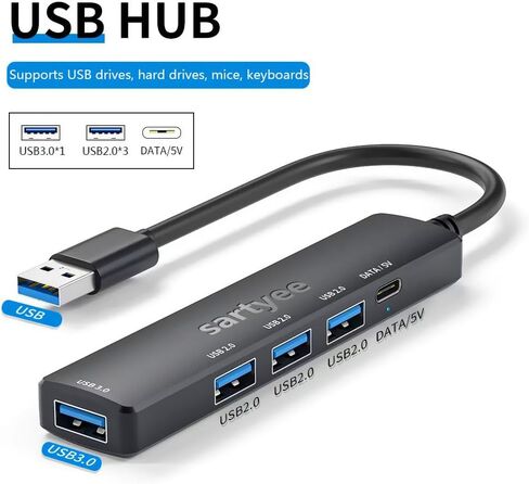 موزع USB 5 منافذ 3.0، موسع موزع بيانات USB متعدد المحاور مع منفذ طاقة/بيانات USB-C 5 فولت، لأجهزة الكمبيوتر المحمول والكمبيوتر الشخصي وPS4/5 وXbox وKeyborad وWindows Mouse وLinux والمزيد in Kuwait