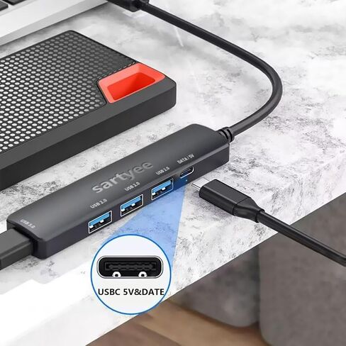 موزع USB 5 منافذ 3.0، موسع موزع بيانات USB متعدد المحاور مع منفذ طاقة/بيانات USB-C 5 فولت، لأجهزة الكمبيوتر المحمول والكمبيوتر الشخصي وPS4/5 وXbox وKeyborad وWindows Mouse وLinux والمزيد in Kuwait