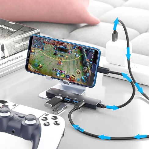 موزع USB 5 منافذ 3.0، موسع موزع بيانات USB متعدد المحاور مع منفذ طاقة/بيانات USB-C 5 فولت، لأجهزة الكمبيوتر المحمول والكمبيوتر الشخصي وPS4/5 وXbox وKeyborad وWindows Mouse وLinux والمزيد in Kuwait