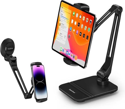 حامل كمبيوتر لوحي للمكتب، حامل هاتف قابل للتعديل 360 درجة مع كوب شفط محمول، متوافق مع الكمبيوتر اللوحي مقاس 4.7-13 بوصة|الهاتف|كيندل، أسود in Kuwait