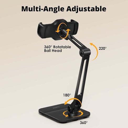 حامل كمبيوتر لوحي للمكتب، حامل هاتف قابل للتعديل 360 درجة مع كوب شفط محمول، متوافق مع الكمبيوتر اللوحي مقاس 4.7-13 بوصة|الهاتف|كيندل، أسود in Kuwait