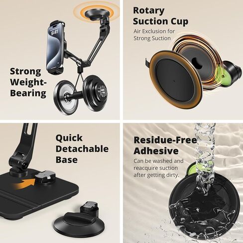 حامل كمبيوتر لوحي للمكتب، حامل هاتف قابل للتعديل 360 درجة مع كوب شفط محمول، متوافق مع الكمبيوتر اللوحي مقاس 4.7-13 بوصة|الهاتف|كيندل، أسود in Kuwait