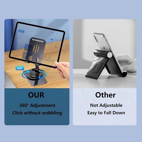 Swivel Phone Stand Tablet Stand for Desk 360 Rotating Pad Stand Foldable Desktop Holder Stand Compatible with iPad Pro/Air/Mini, Galaxy Tab, Phones, Kindle, E-Reader and More Black in Saudi Arabia