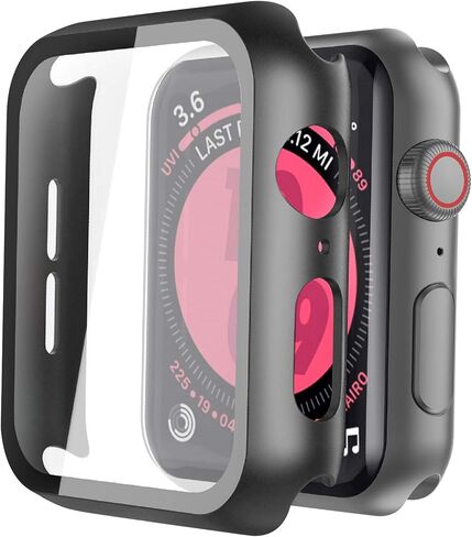حافظة صلبة سوداء متوافقة مع Apple Watch SE Series 6 Series 5 Series 4 مقاس 44 ملم مع واقي شاشة، iwatch رفيع للغاية وواقي شاشة من الزجاج المقوى عالي الدقة وغطاء حماية عام in Kuwait
