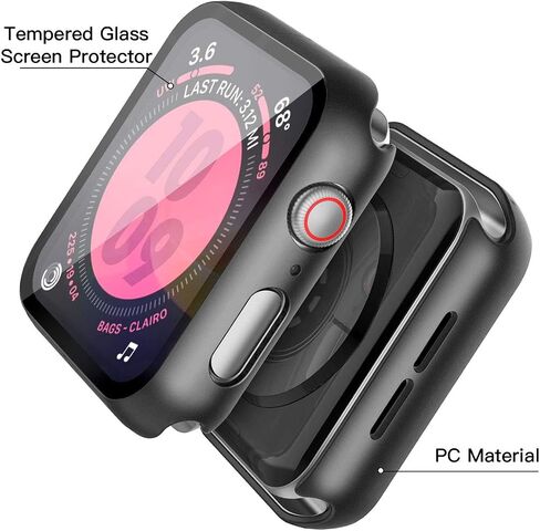 حافظة صلبة سوداء متوافقة مع Apple Watch SE Series 6 Series 5 Series 4 مقاس 44 ملم مع واقي شاشة، iwatch رفيع للغاية وواقي شاشة من الزجاج المقوى عالي الدقة وغطاء حماية عام in Kuwait