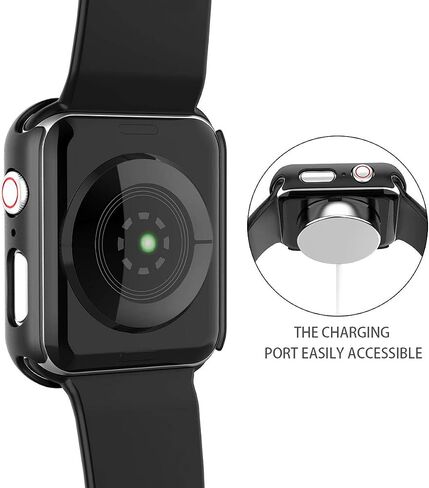 حافظة صلبة سوداء متوافقة مع Apple Watch SE Series 6 Series 5 Series 4 مقاس 44 ملم مع واقي شاشة، iwatch رفيع للغاية وواقي شاشة من الزجاج المقوى عالي الدقة وغطاء حماية عام in Kuwait