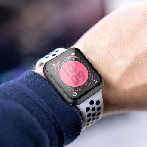 حافظة صلبة سوداء متوافقة مع Apple Watch SE Series 6 Series 5 Series 4 مقاس 44 ملم مع واقي شاشة، iwatch رفيع للغاية وواقي شاشة من الزجاج المقوى عالي الدقة وغطاء حماية عام in Kuwait