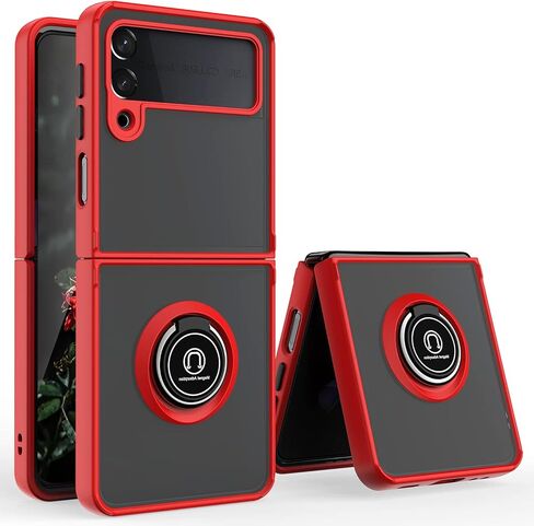 TJS Compatible with Samsung Galaxy Z Flip 3 5G Case, Metal Ring Kickstand Magnetic Support Drop Protective Cover Phone Case (Black) in Saudi Arabia