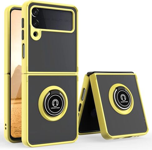 TJS Compatible with Samsung Galaxy Z Flip 3 5G Case, Metal Ring Kickstand Magnetic Support Drop Protective Cover Phone Case (Black) in Saudi Arabia
