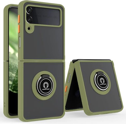 TJS Compatible with Samsung Galaxy Z Flip 3 5G Case, Metal Ring Kickstand Magnetic Support Drop Protective Cover Phone Case (Black) in Saudi Arabia