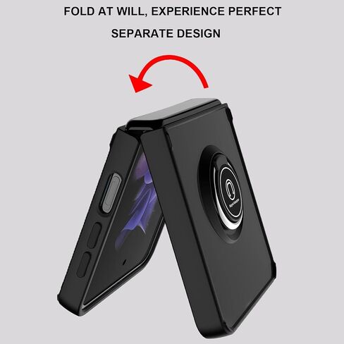 TJS Compatible with Samsung Galaxy Z Flip 3 5G Case, Metal Ring Kickstand Magnetic Support Drop Protective Cover Phone Case (Black) in Saudi Arabia
