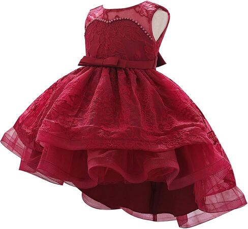 Baby Girls Christening Embroidered Lace High Low Bowknot Dresses Princess Wedding Birthday Pageant Baptism Tutu Gown in Saudi Arabia