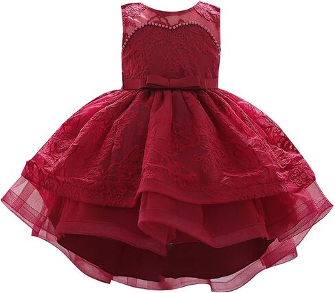 Baby Girls Christening Embroidered Lace High Low Bowknot Dresses Princess Wedding Birthday Pageant Baptism Tutu Gown in Saudi Arabia