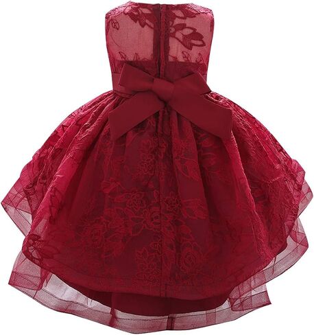 Baby Girls Christening Embroidered Lace High Low Bowknot Dresses Princess Wedding Birthday Pageant Baptism Tutu Gown in Saudi Arabia
