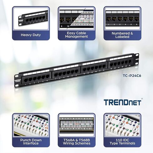 TRENDnet 24-Port Cat6 Unshielded Patch Panel, Wallmount or Rackmount, Compatible with Cat3,4,5,5e,6 Cabling, for Ethernet, Fast Ethernet, Gigabit Applications, Black, TC-P24C6 (Pack of 20) in Saudi Arabia