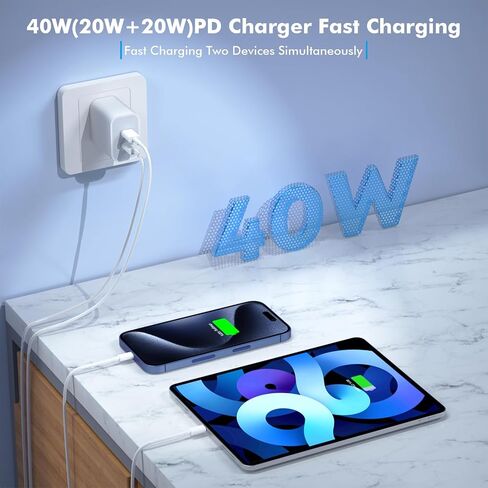 iPhone 15 Charger,Apple Charger Fast Charging,2Pack 40W Dual Port Power Delivery Apple Charging Block,2Pack 6FT USB C to C Fast Charger Cable,USB C Charger for iPhone 15/15 Pro/iPad Pro/iPad Air/Mini in Saudi Arabia
