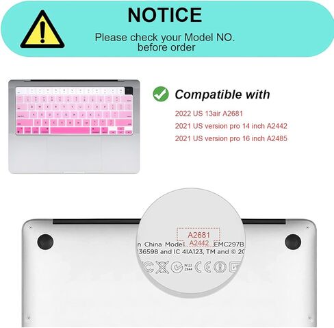 Pink Keyboard Cover for 2023 MacBook Air 13.6" 15.3" A2681 A2941/Macbook Pro 14" 16" A2779 A2780 A2442 A2991 A2992 A2485 Keyboard Protector (Pink) in Kuwait