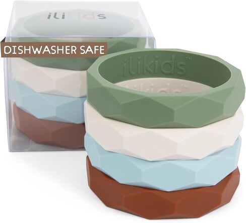 ILI Silicone Baby Teether Bracelet - Laurel Tree Set, Stack of 4 Baby Teething Toys & Stylish Bracelets for Mom in One, Food Grade Silicone Infant Teething Toy, Suitable for Dishwasher & Easy to Grasp in Saudi Arabia