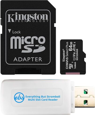 Kingston Canvas Select Plus 64GB MicroSDXC Memory card compatible with Insta360 X3 and X4 Action Camera (SDCS2/64GB) Class 10 U1 Bundle with (1) Everything But Stromboli MicroSD & SD Card Reader in Saudi Arabia