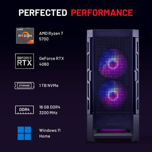 كمبيوتر سطح المكتب للألعاب Skytech Gaming Siege - Intel Core i7 13700F 2.1 جيجا هرتز، NVIDIA RTX 4060 Ti، 1 تيرابايت NVME SSD، 32 جيجابايت DDR5 RAM RGB، 650 واط ذهبي PSU، 360 مم AIO، 11AC Wi-Fi، Windows 11 Home 64 بت in Kuwait