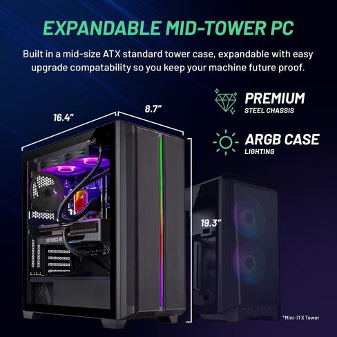Skytech Blaze4 Mini Gaming PC Desktop, Ryzen 7 5700 3.7 GHz (4.6GHz Turbo Boost), NVIDIA RTX 4060 8GB GDDR6X, 1TB SSD, 16GB DDR4 RAM 3200, 650W Gold PSU, Wi-Fi, Win 11 Home in Saudi Arabia