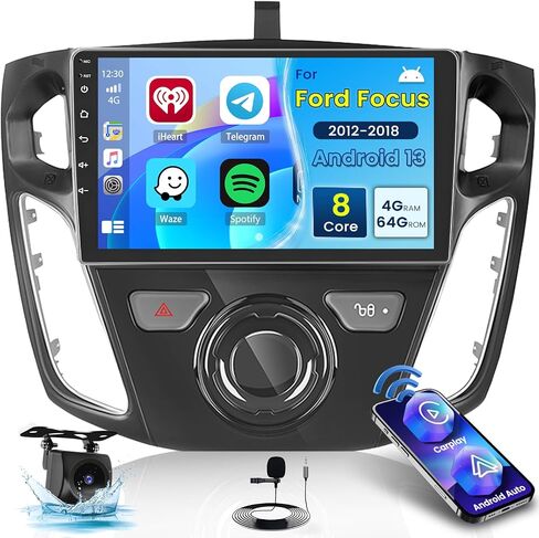 Roinvou 8 Cores 4+64G Android Touchscreen Radio for Ford Focus 2012-2018, 9" Touch Screen Carplay Android Auto with 32EQ Bluetooth WiFi GPS Navigation Mirror Link Backup Camera in Saudi Arabia