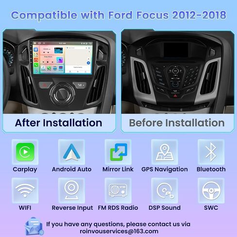 Roinvou 8 Cores 4+64G Android Touchscreen Radio for Ford Focus 2012-2018, 9" Touch Screen Carplay Android Auto with 32EQ Bluetooth WiFi GPS Navigation Mirror Link Backup Camera in Saudi Arabia