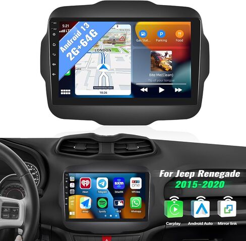 SIXWIN 2G+64G Android Car Stereo for Jeep Renegade 2015-2020 with Wireless CarPlay Android Auto Mirror Link 9 Inch Touchscreen Car Radio with Bluetooth GPS Navigation WiFi HiFi FM Backup Camera MIC in Saudi Arabia