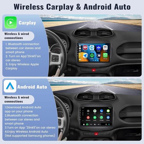 SIXWIN 2G+64G Android Car Stereo for Jeep Renegade 2015-2020 with Wireless CarPlay Android Auto Mirror Link 9 Inch Touchscreen Car Radio with Bluetooth GPS Navigation WiFi HiFi FM Backup Camera MIC in Saudi Arabia