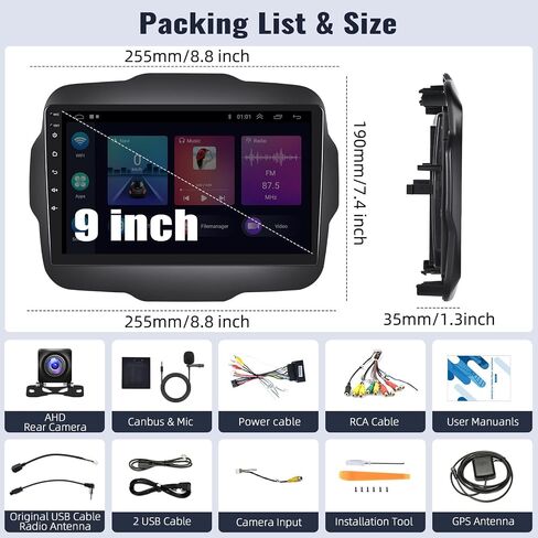 SIXWIN 2G+64G Android Car Stereo for Jeep Renegade 2015-2020 with Wireless CarPlay Android Auto Mirror Link 9 Inch Touchscreen Car Radio with Bluetooth GPS Navigation WiFi HiFi FM Backup Camera MIC in Saudi Arabia