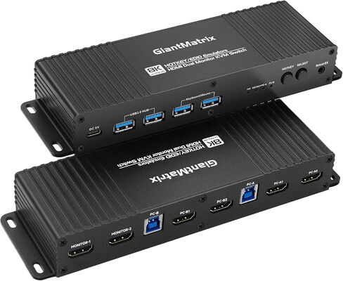 HDMI KVM Switch 2 شاشات 2 أجهزة كمبيوتر EDID، HDMI KVM Switches شاشة مزدوجة مع مفتاح التشغيل السريع، (تشمل جميع الكابلات) in Kuwait