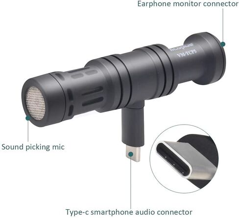 ميكروفون Mcoplus TCP5 Type-C (USB-C) - ميكروفون فيديو بمكثف اتجاهي متوافق مع أجهزة نوع جاك من النوع C، لهواتف Samsung Galaxy وLG وHTC Google Xiaomi والهواتف الذكية in Kuwait